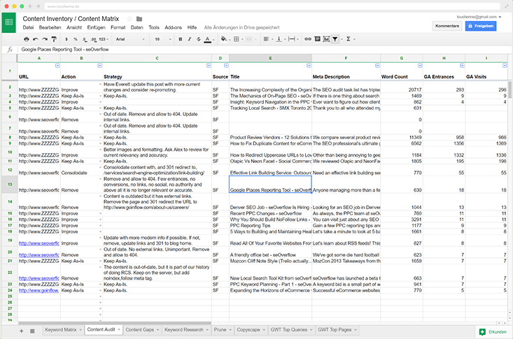 Content Inventory Matrix
