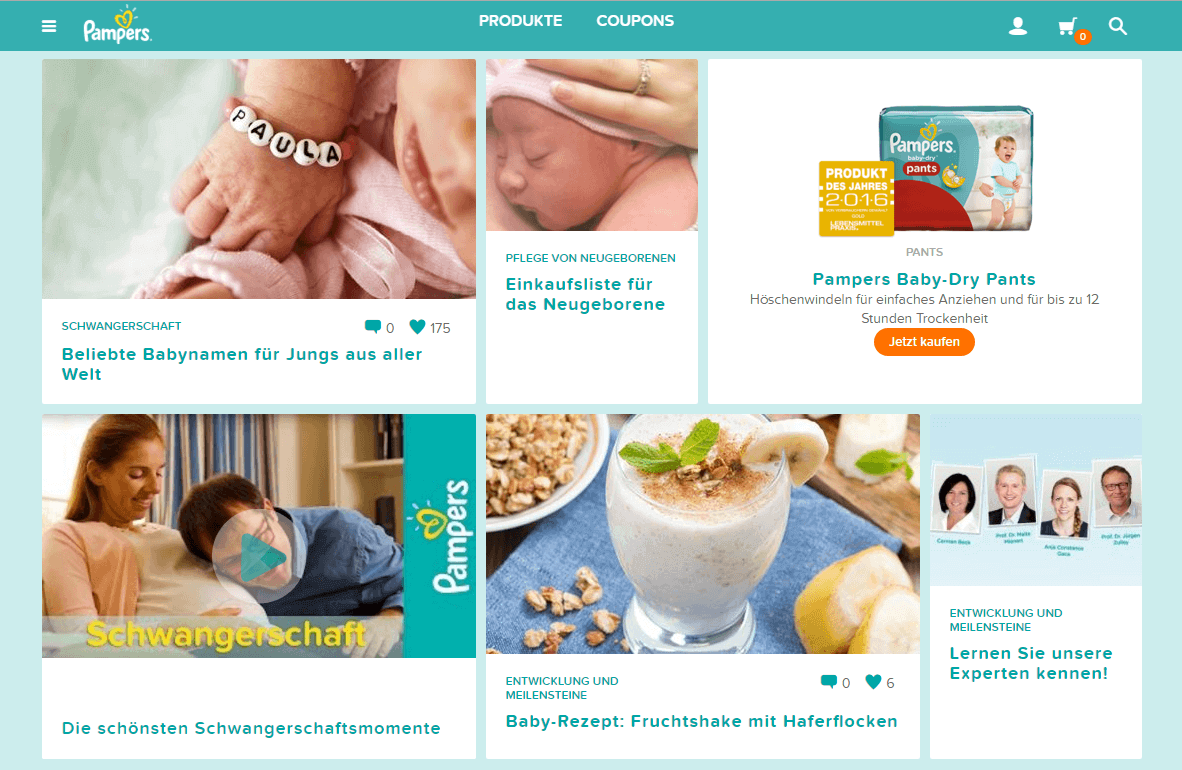 Screenshot Pampers Website