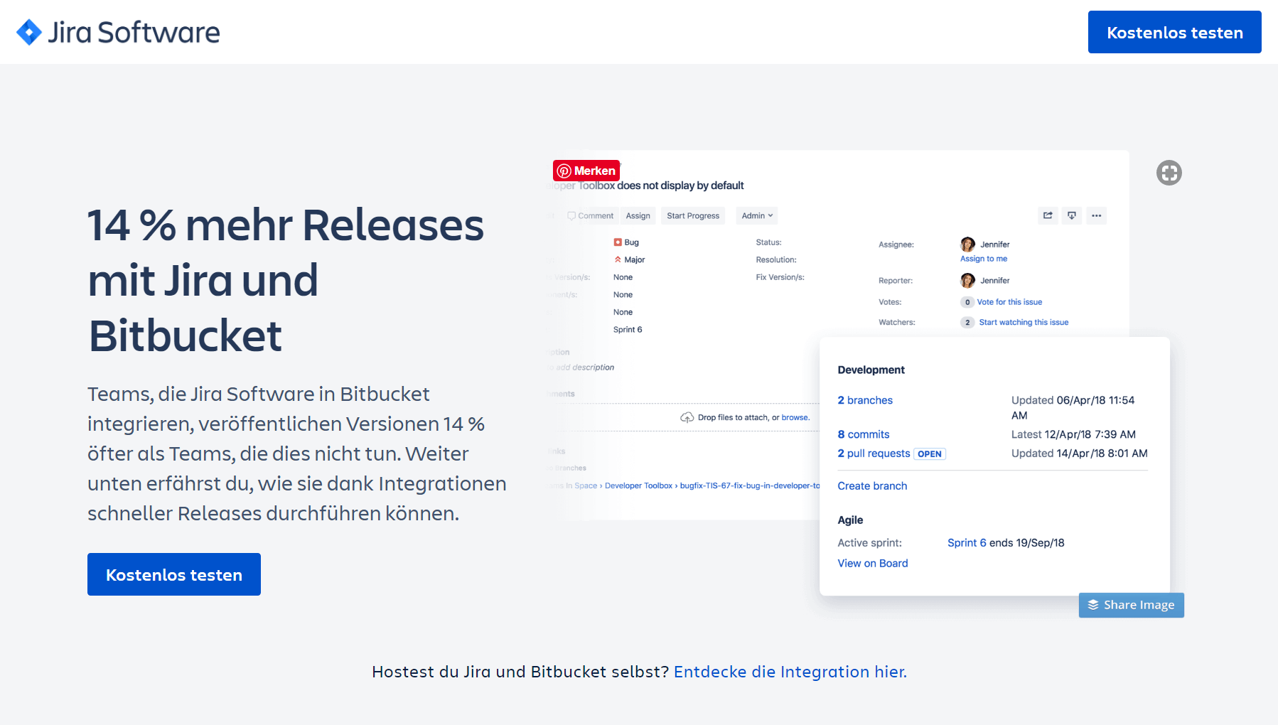 Jiras Landingpage dient mehr als Information Hub, weniger der direkten Lead-Generierung