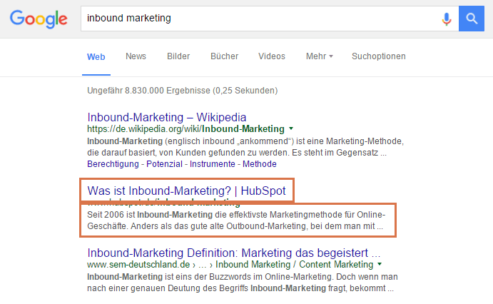 Titel und Beschreibung in den Suchergebnissen