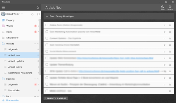 Wunderlist Übersicht